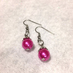 Bright Pink Faux Pearl Earrings